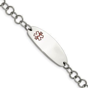 Stainless Steel Red Enamel Medical I.D. Bracelet, 7.25 Inch